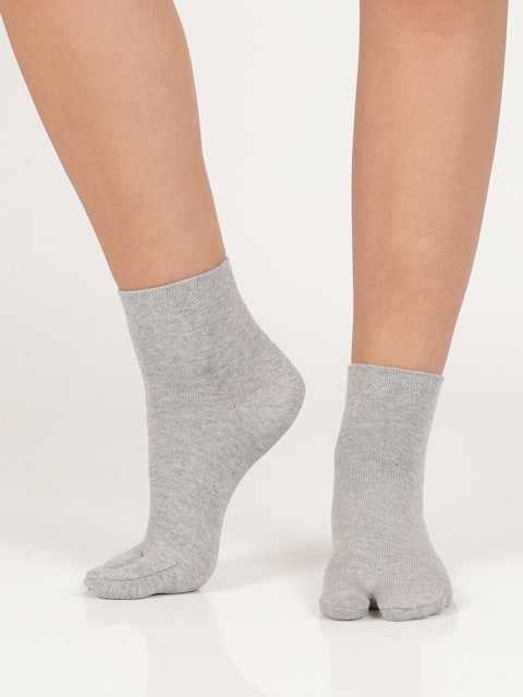 Women's Compact Cotton Stretch Toe Socks with Stay Fresh Treatment - Grey Melange