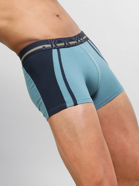 Men's Super Combed Cotton Elastane Stretch Solid Trunk with Ultrasoft Waistband - Aegean Blue