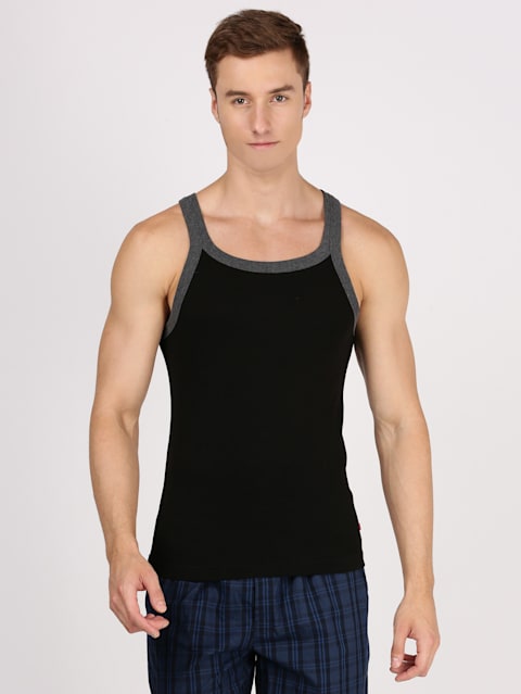 Men's Super Combed Cotton Rib Square Neckline Gym Vest - Assorted