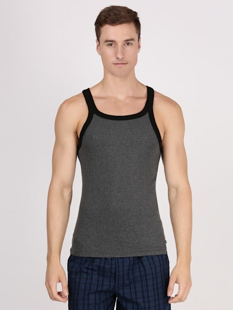 Men's Super Combed Cotton Rib Square Neckline Gym Vest - Assorted