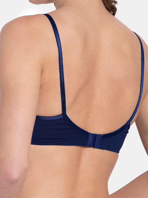 Women's Wirefree Non Padded Super Combed Cotton Elastane Stretch Medium Coverage Cross Over Everyday Bra with Adjustable Straps - Blue Depth