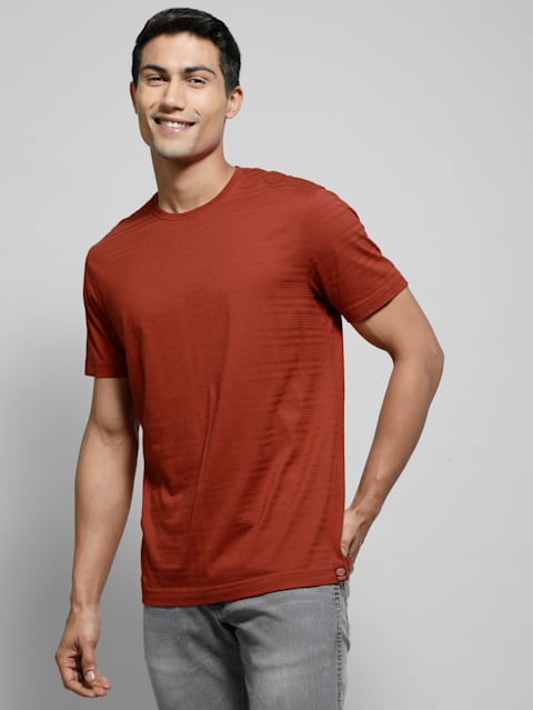 Men's Super Combed Supima Cotton Solid Round Neck Half Sleeve T-Shirt - Burnt Henna