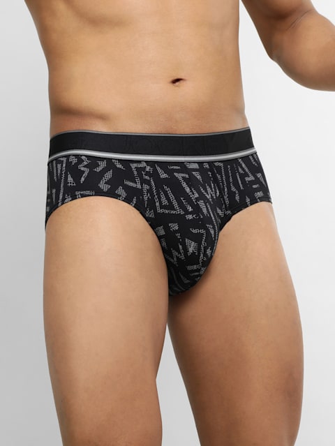 Men's Tencel Micro Modal Elastane Stretch Printed Brief with Natural Stay Fresh Properties - Black Printed