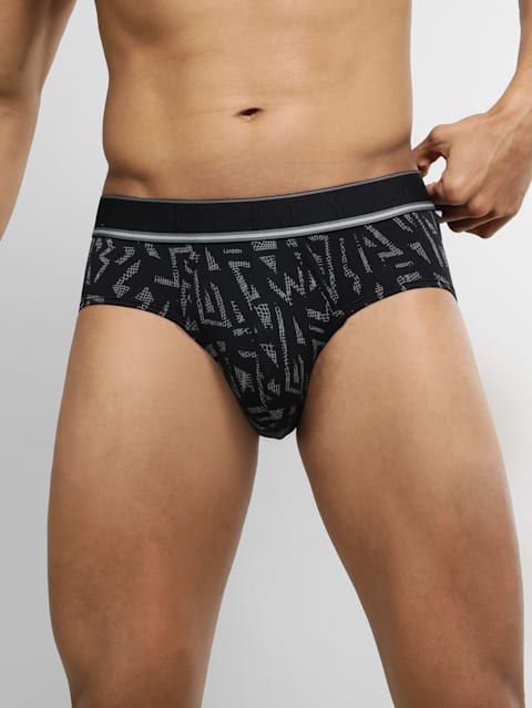 Men's Tencel Micro Modal Elastane Stretch Printed Brief with Natural Stay Fresh Properties - Black Printed