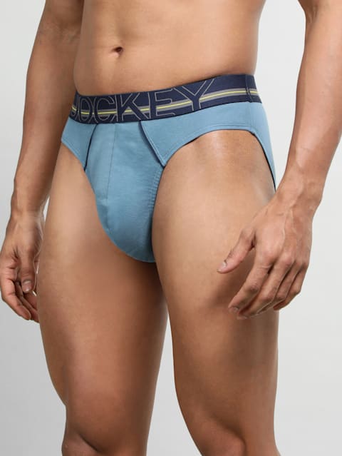 Men's Super Combed Cotton Rib Solid Brief with Ultrasoft Waistband - Aegean Blue (Pack of 2)