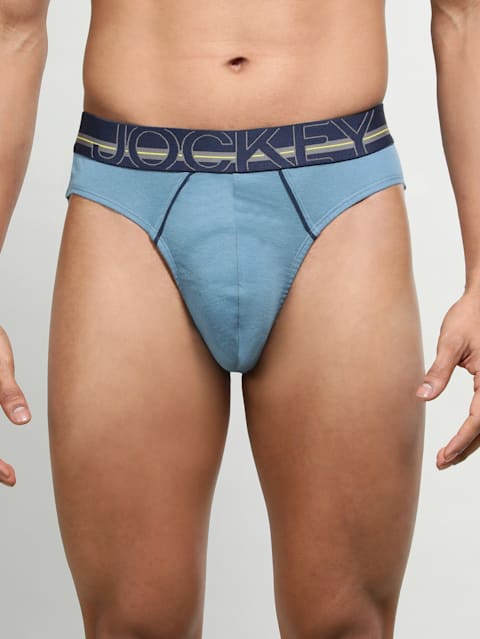 Men's Super Combed Cotton Rib Solid Brief with Ultrasoft Waistband - Aegean Blue (Pack of 2)