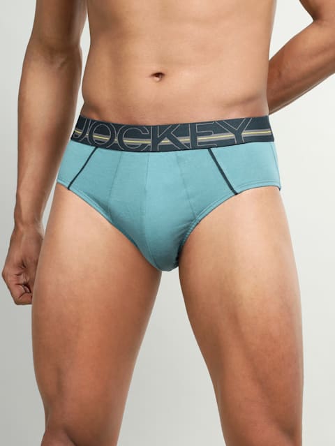 Men's Super Combed Cotton Solid Brief with Ultrasoft Waistband - Aegean Blue (Pack of 2)