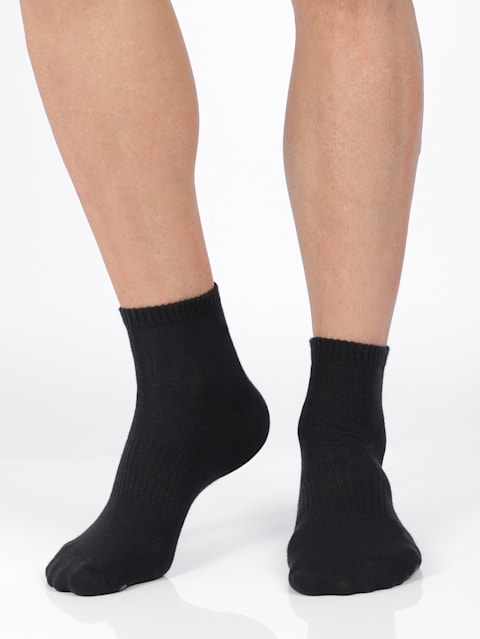 Men's Compact Cotton Stretch Ankle Length Socks With Stay Fresh Treatment - Black