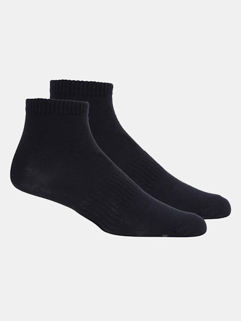 Men's Compact Cotton Stretch Ankle Length Socks With Stay Fresh Treatment - Black