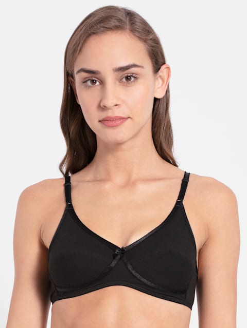 Women's Wirefree Non Padded Super Combed Cotton Elastane Stretch Medium Coverage Cross Over Everyday Bra with Adjustable Straps - Black