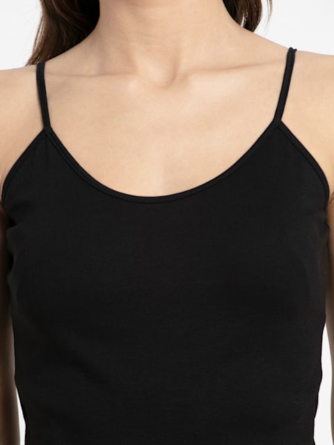 Women's Super Combed Cotton Rib Camisole with Adjustable Straps and StayFresh Treatment - Black