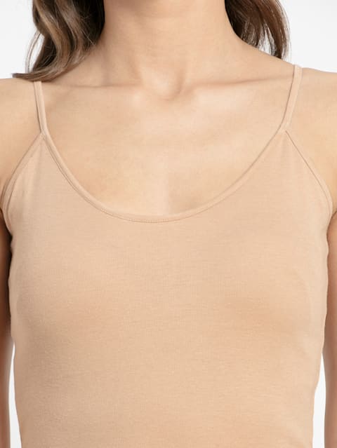 Women's Super Combed Cotton Rib Camisole with Adjustable Straps and StayFresh Treatment - Skin