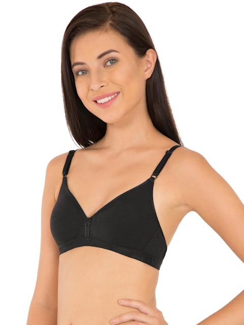 Women's Wirefree Non Padded Super Combed Cotton Elastane Stretch Medium Coverage Beginners Bra with Ultrasoft and Durable Underband - Black