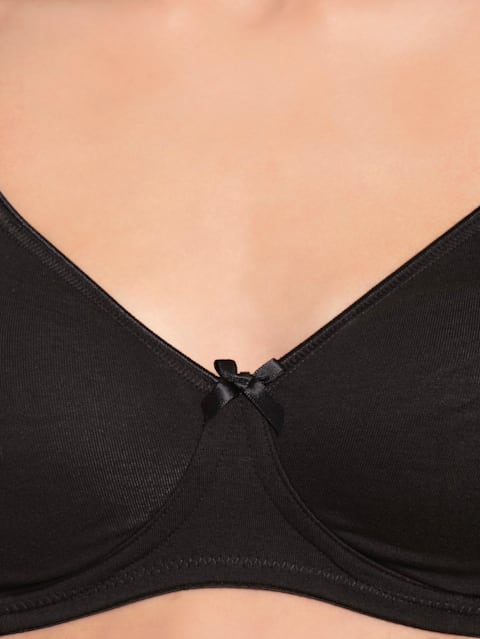Women's Wirefree Non Padded Super Combed Cotton Elastane Stretch Medium Coverage Everyday Bra with Concealed Shaper Panel and Adjustable Straps - Black