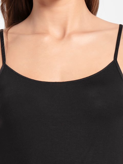 Women's Micro Modal Elastane Stretch Camisole with Adjustable Straps and StayFresh Treatment - Black
