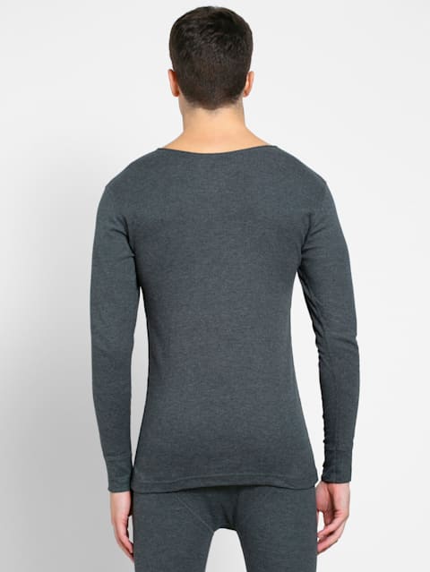 Men's Super Combed Cotton Rich Full Sleeve Thermal Undershirt with Stay Warm Technology - Charcoal Melange