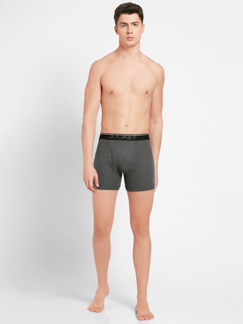 Men's Super Combed Cotton Rib Solid Boxer Brief with Ultrasoft Waistband - Charcoal Melange