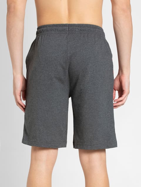 Men's Super Combed Cotton Rich Straight Fit Solid Shorts with Side Pockets - Charcoal Melange & Shanghai Red
