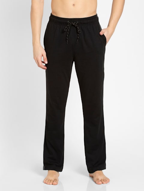 Men's Super Combed Cotton Rich Regular Fit Trackpants with Side Pockets - Black & Grey Melange