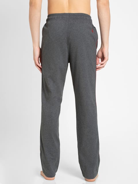 Men's Super Combed Cotton Rich Regular Fit Trackpants with Side Pockets - Charcoal Melange & Shanghai Red