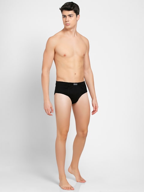 Men's Super Combed Cotton Rib Solid Brief with Stay Fresh Properties - Black(Pack of 2)