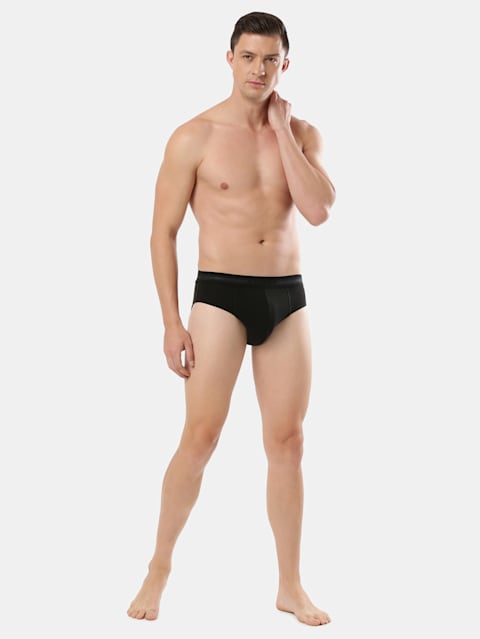 Men's Super Combed Cotton Solid Brief with Stay Fresh Properties - Black(Pack of 2)