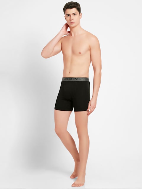 Men's Super Combed Cotton Rib Solid Boxer Brief with Ultrasoft Waistband - Black(Pack of 2)