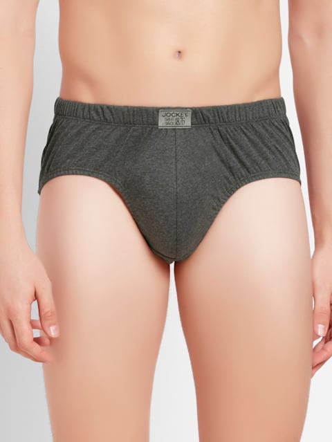 Men's Super Combed Cotton Solid Poco Brief with Ultrasoft Concealed Waistband - Charcoal Melange(Pack of 2)