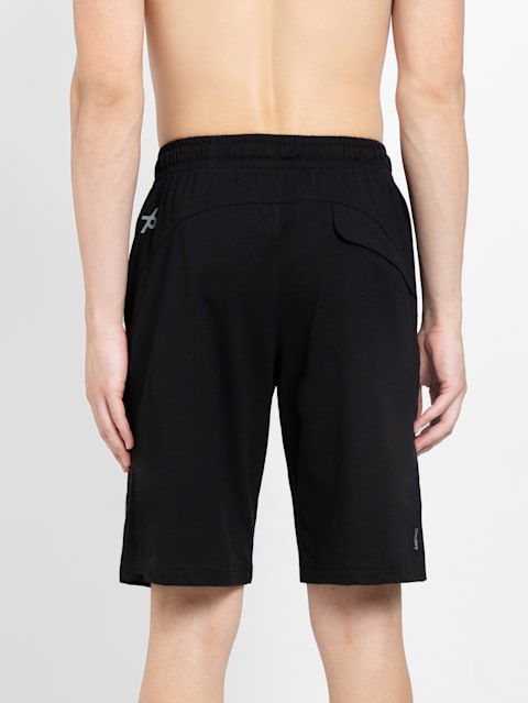 Men's Super Combed Cotton Rich Regular Fit Solid Shorts with Side Pockets - Black
