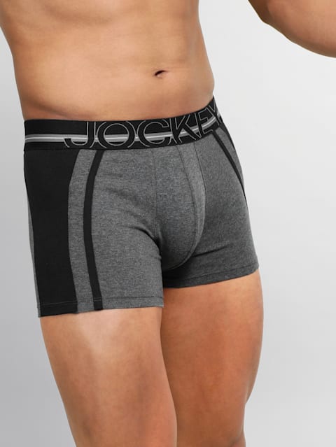 Men's Super Combed Cotton Elastane Stretch Solid Trunk with Ultrasoft Waistband - Charcoal Melange