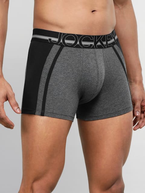 Men's Super Combed Cotton Elastane Stretch Solid Trunk with Ultrasoft Waistband - Charcoal Melange