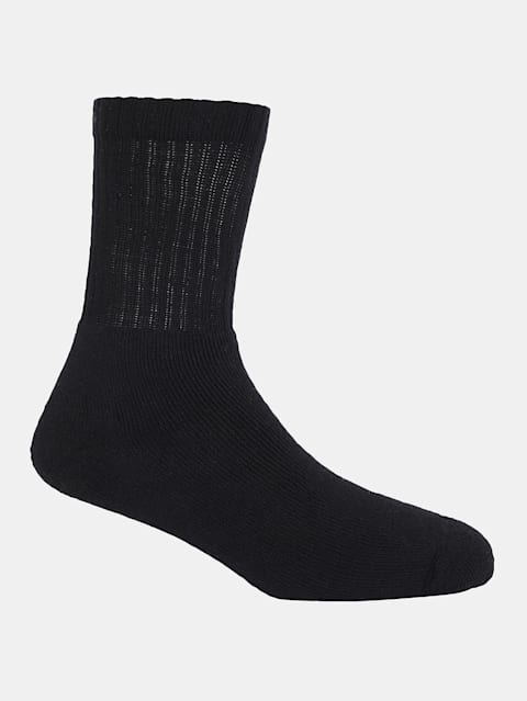 Men's Compact Cotton Terry Crew Length Socks With Stay Fresh Treatment - Black