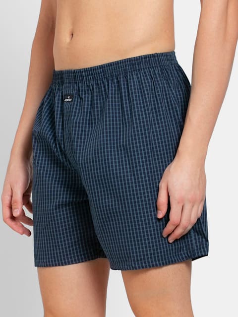 Men's Super Combed Mercerized Cotton Woven Checkered Boxer Shorts with Back Pocket - Dark Assorted Checks(Pack of 2)