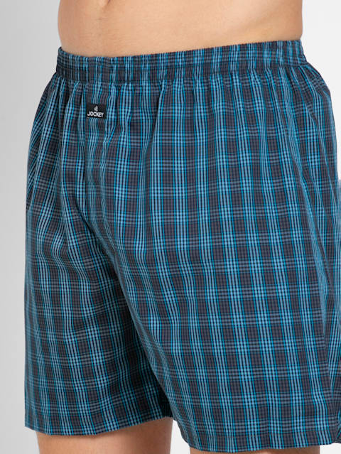 Men's Super Combed Mercerized Cotton Woven Checkered Boxer Shorts with Back Pocket - Dark Assorted Checks(Pack of 2)