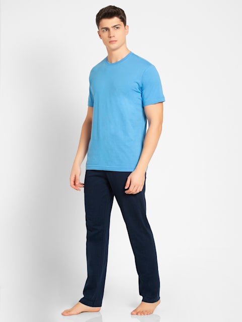 Men's Super Combed Cotton Rich Solid Round Neck Half Sleeve T-Shirt - Azure Blue