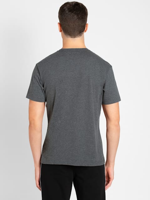 Men's Super Combed Cotton Rich Solid Round Neck Half Sleeve T-Shirt - Charcoal Melange
