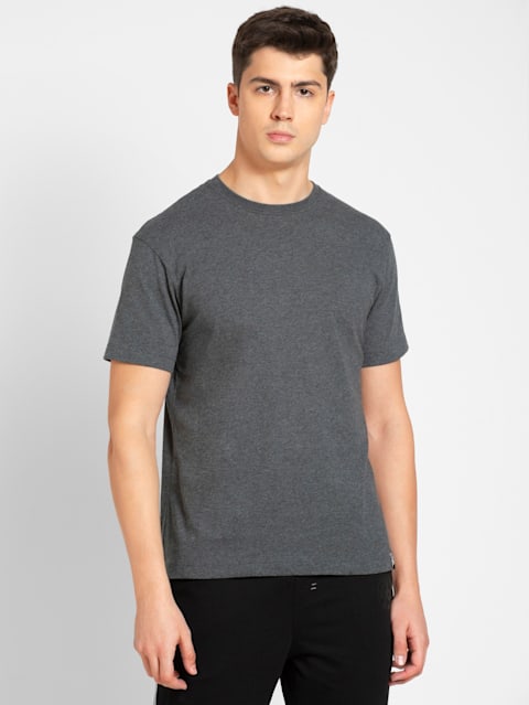 Men's Super Combed Cotton Rich Solid Round Neck Half Sleeve T-Shirt - Charcoal Melange
