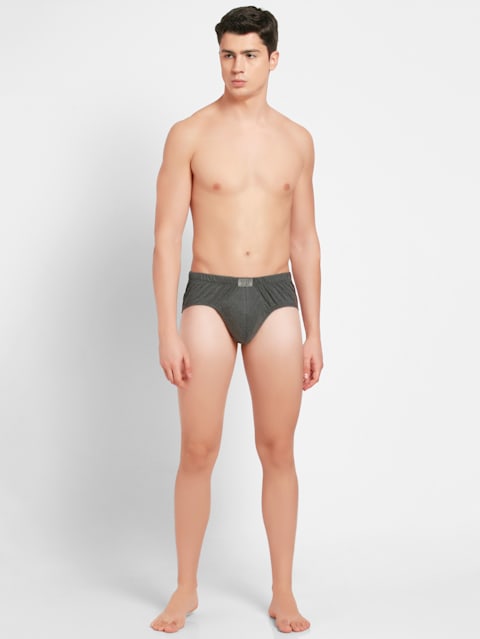 Men's Super Combed Cotton Solid Poco Brief with Ultrasoft Concealed Waistband - Charcoal Melange