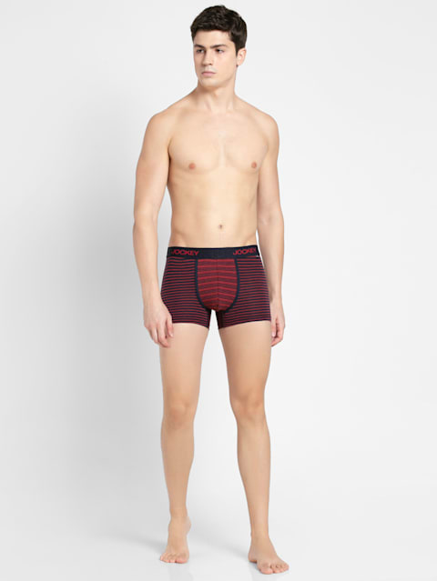 Men's Super Combed Cotton Elastane Stretch Stripe Trunk with Ultrasoft Waistband - Assorted