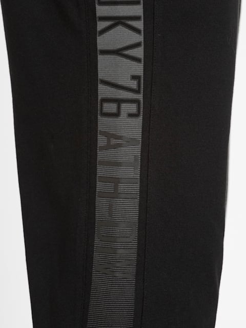 Men's Super Combed Cotton Rich Slim Fit Trackpants with Side and Back Pockets - Black & Grey Melange