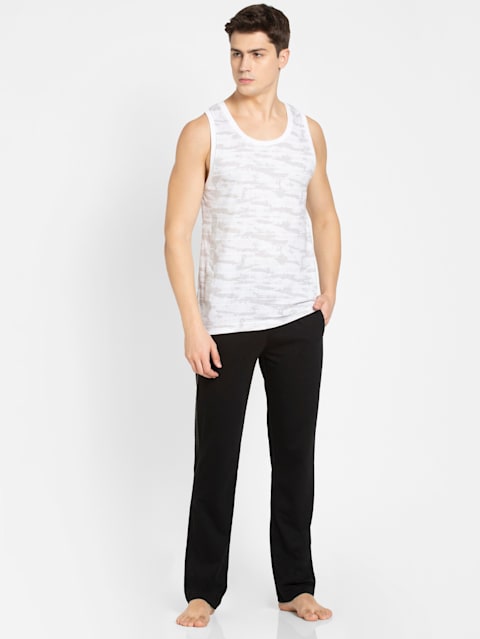 Men's Super Combed Cotton Rich Slim Fit Trackpants with Side and Back Pockets - Black & Grey Melange