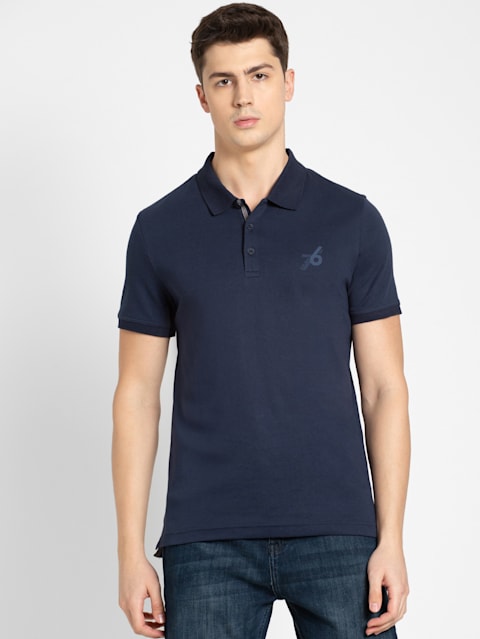 Men's Super Combed Cotton Rich Solid Half Sleeve Polo T-Shirt - Navy