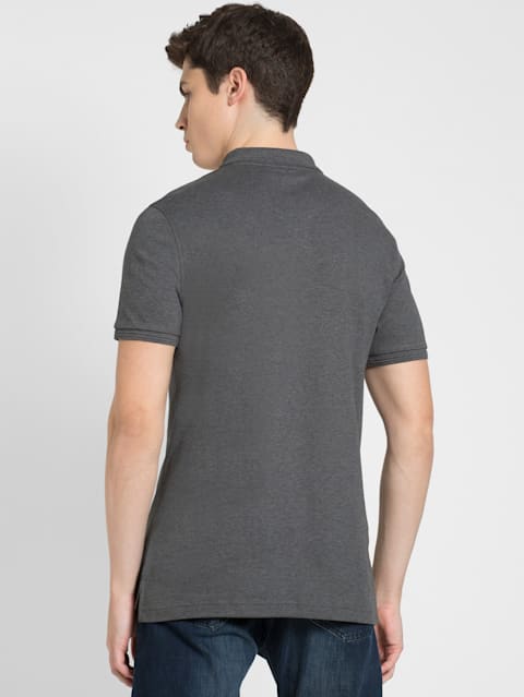 Men's Super Combed Cotton Rich Solid Half Sleeve Polo T-Shirt - Charcoal Melange