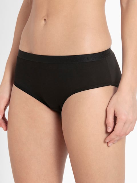 Mid-waist Hipsters Panties with Ultra-soft Exposed Waistband - Black
