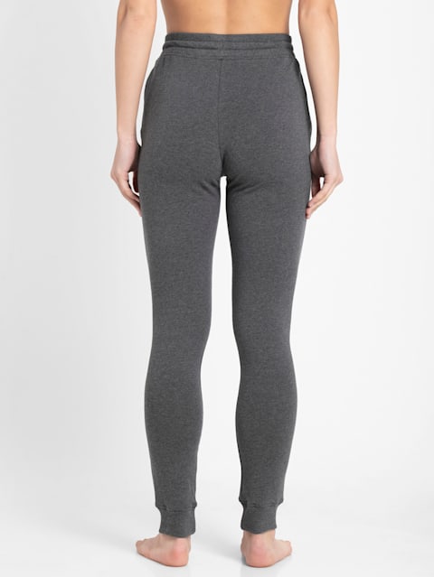 Women's Super Combed Cotton Elastane French Terry Slim Fit Joggers With Zipper Pockets - Charcoal Melange