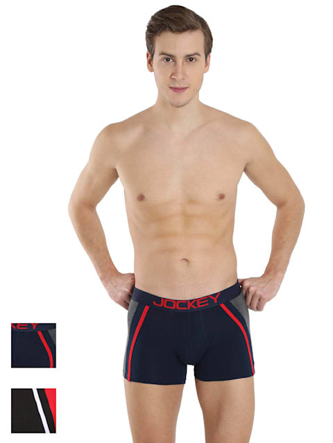 Men's Super Combed Cotton Elastane Stretch Solid Trunk with Ultrasoft Waistband - Multi Color(Pack of 2)