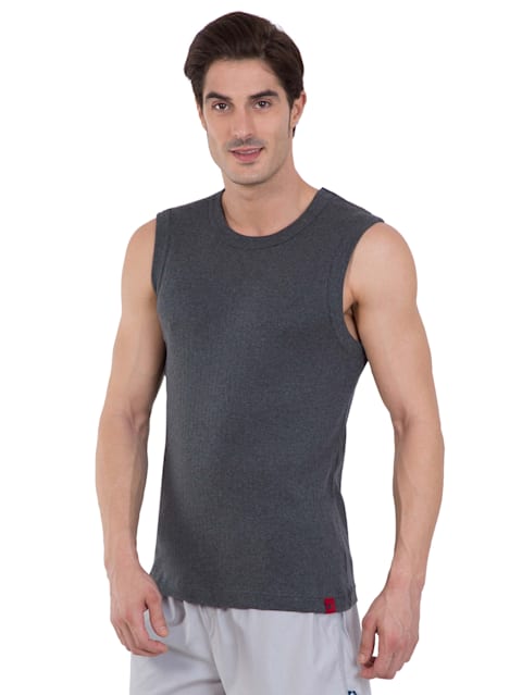 Men's Super Combed Cotton Rib Solid Round Neck Muscle Vest - Multi Color(Pack of 2)