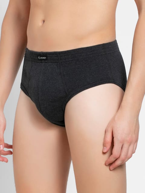 Men's Super Combed Cotton Rib Solid Brief with Stay Fresh Properties - Black Melange
