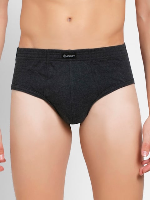 Men's Super Combed Cotton Rib Solid Brief with Stay Fresh Properties - Black Melange(Pack of 2)