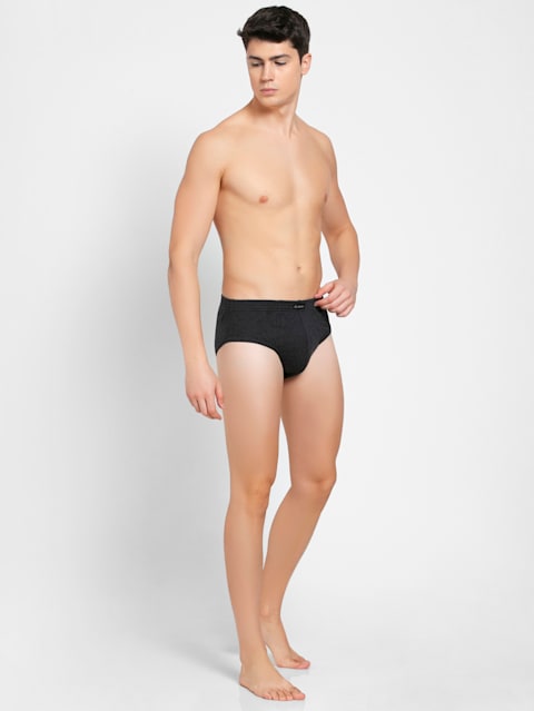 Men's Super Combed Cotton Rib Solid Brief with Stay Fresh Properties - Black Melange(Pack of 2)